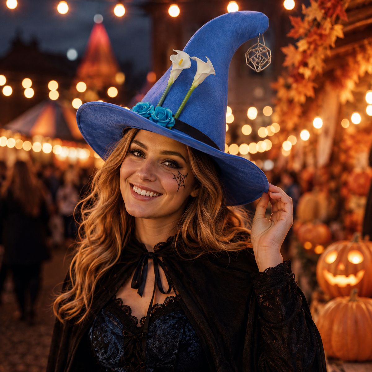Witch Hat for Women Felt Halloween Costume Hat with Flower Decoration