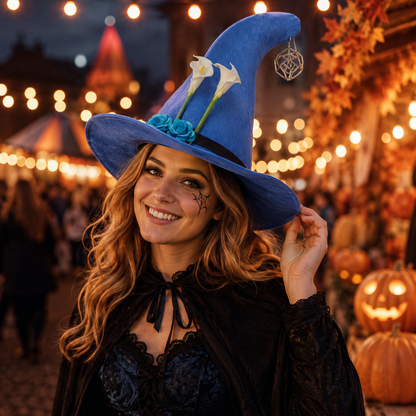 Witch Hat for Women Felt Halloween Costume Hat with Flower Decoration