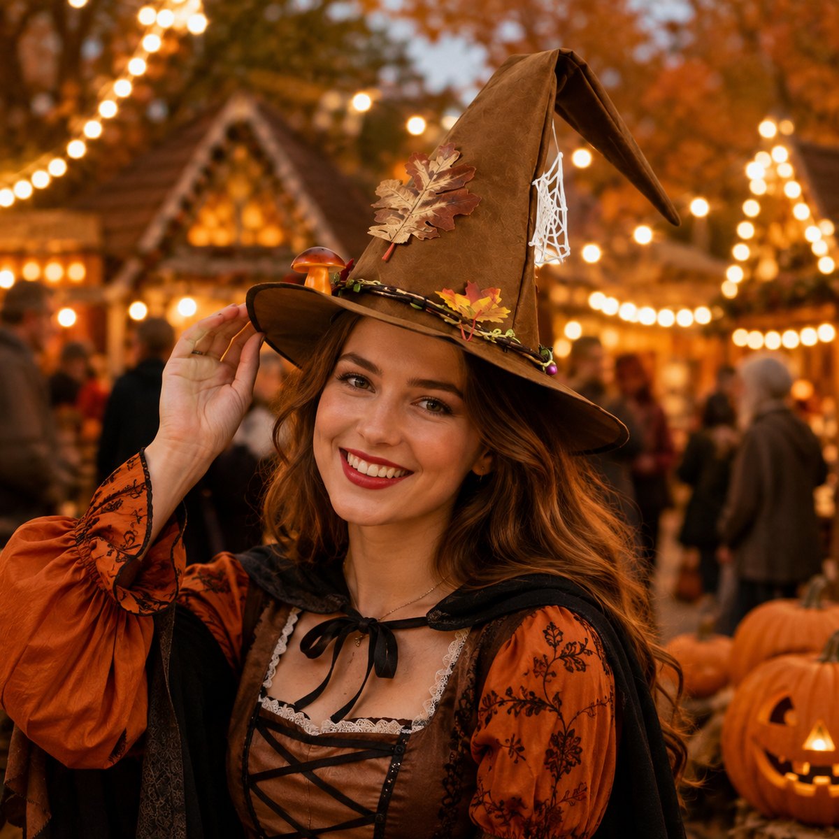 Witch Hat for Women Felt Halloween Costume Hat with Flower Decoration