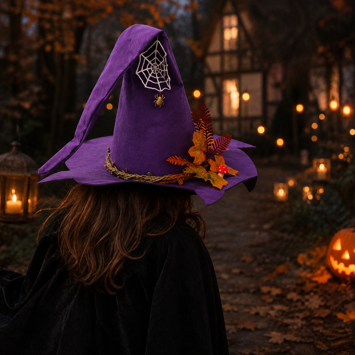Witch Hat for Women Felt Halloween Costume Hat with Flower Decoration