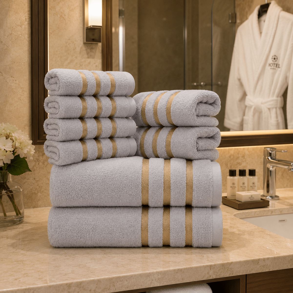 Bath Towels Set of 8 Soft Absorbent Bathroom Towel Washcloths