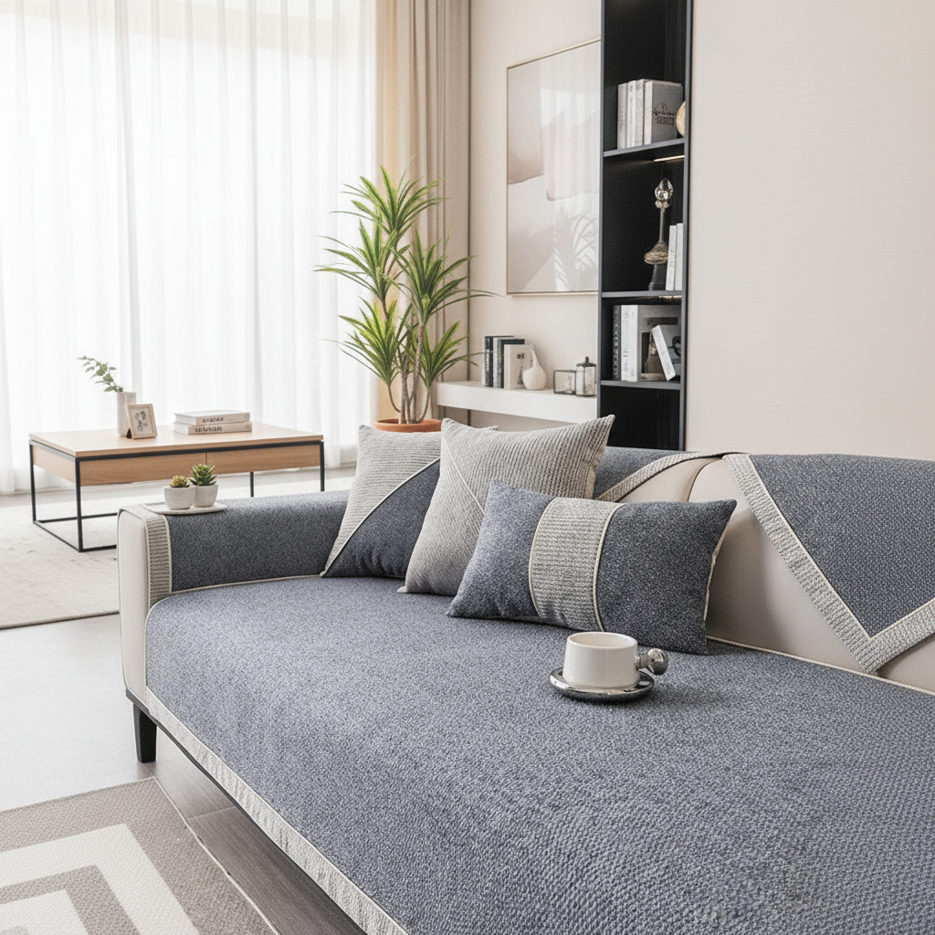 Sofa Cover Cotton Linen Quilted Non Slip Furniture Protector