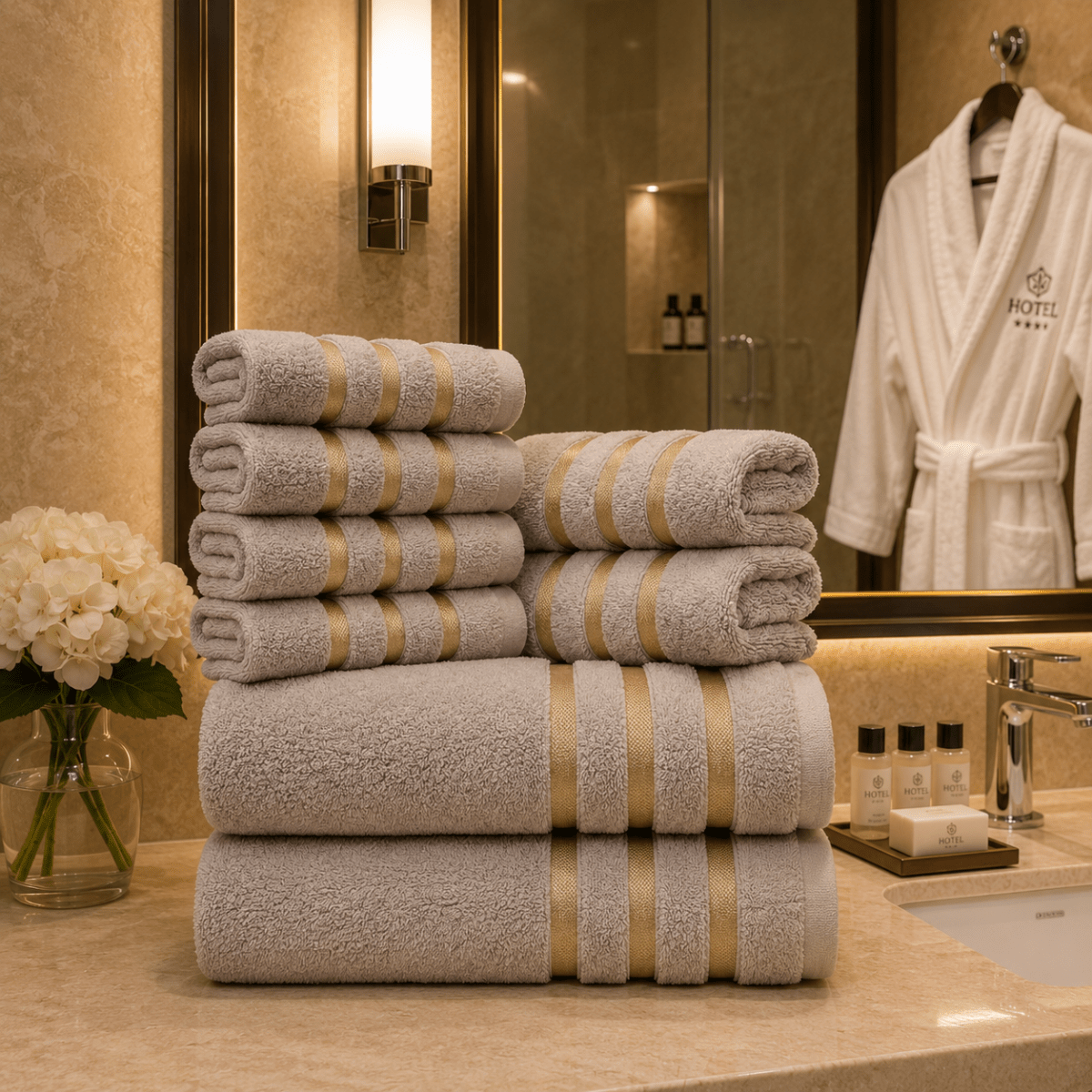 Bath Towels Set of 8 Soft Absorbent Bathroom Towel Washcloths