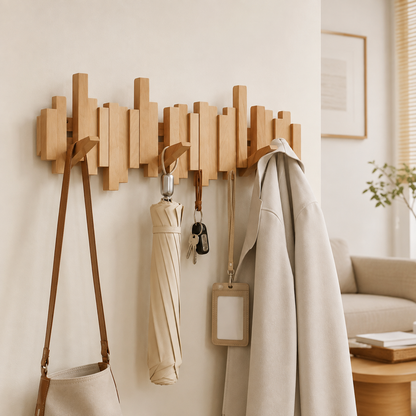 Coat Rack Wall Mount Wooden Entryway Hook Rack with Flip Down Hooks