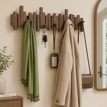 Coat Rack Wall Mount Wooden Entryway Hook Rack with Flip Down Hooks