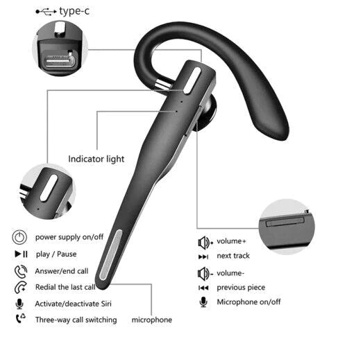 Bluetooth Headset Wireless Ear Hook Noise Cancelling Mic