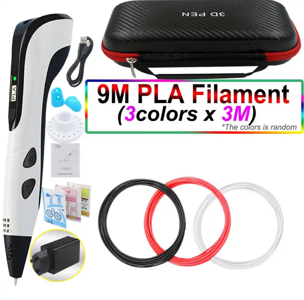 3D Pen for Kids with PLA Filament 12 Colors LED Display Case