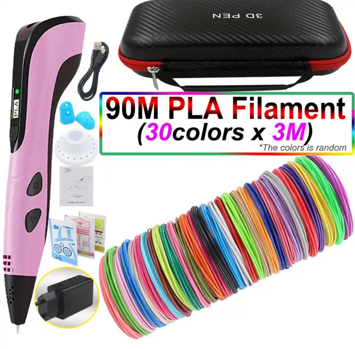 3D Pen for Kids with PLA Filament 12 Colors LED Display Case