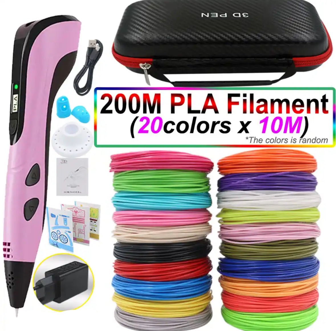 3D Pen for Kids with PLA Filament 12 Colors LED Display Case
