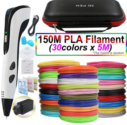 3D Pen for Kids with PLA Filament 12 Colors LED Display Case