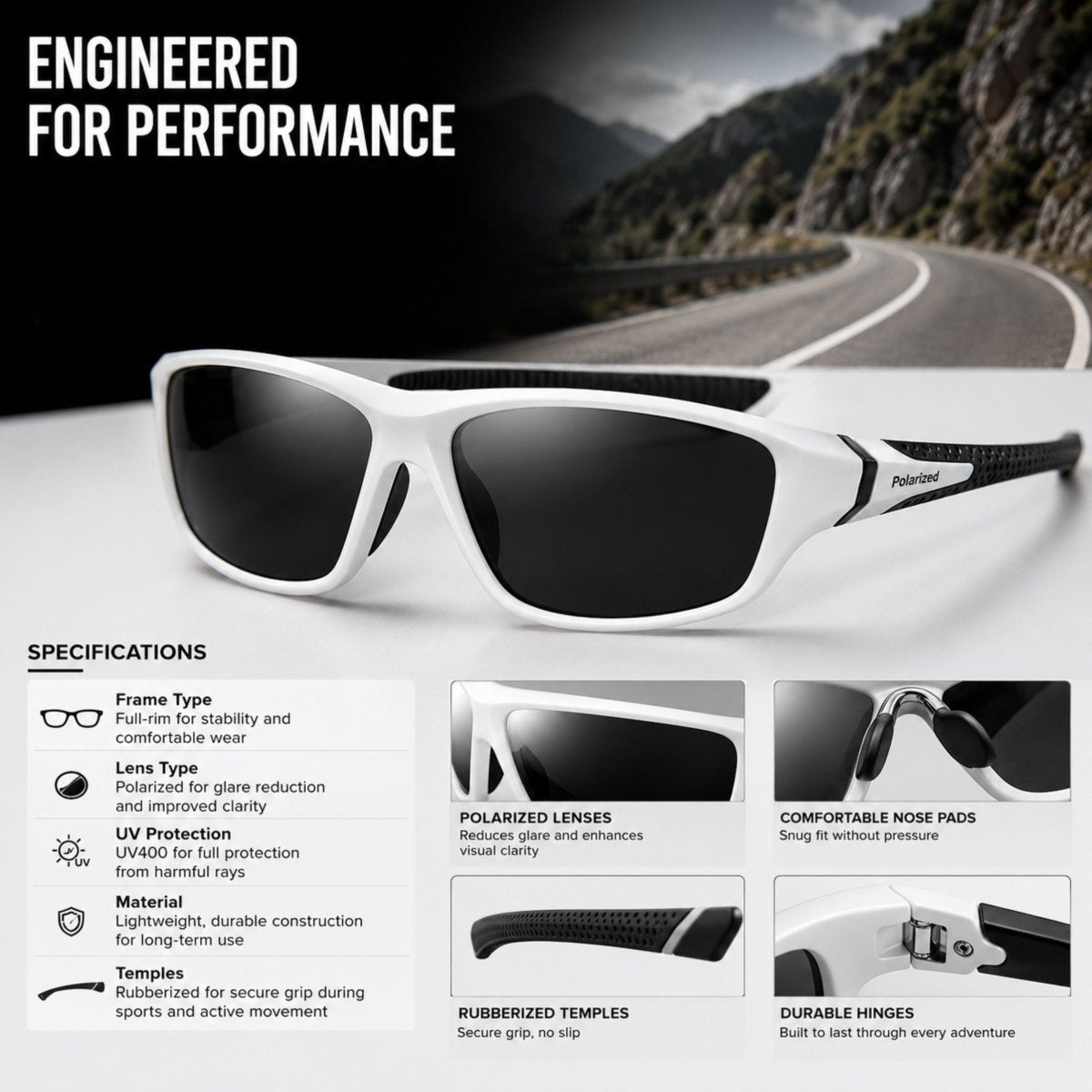 Polarized Sports Sunglasses for Men Women UV400 Cycling and Fishing