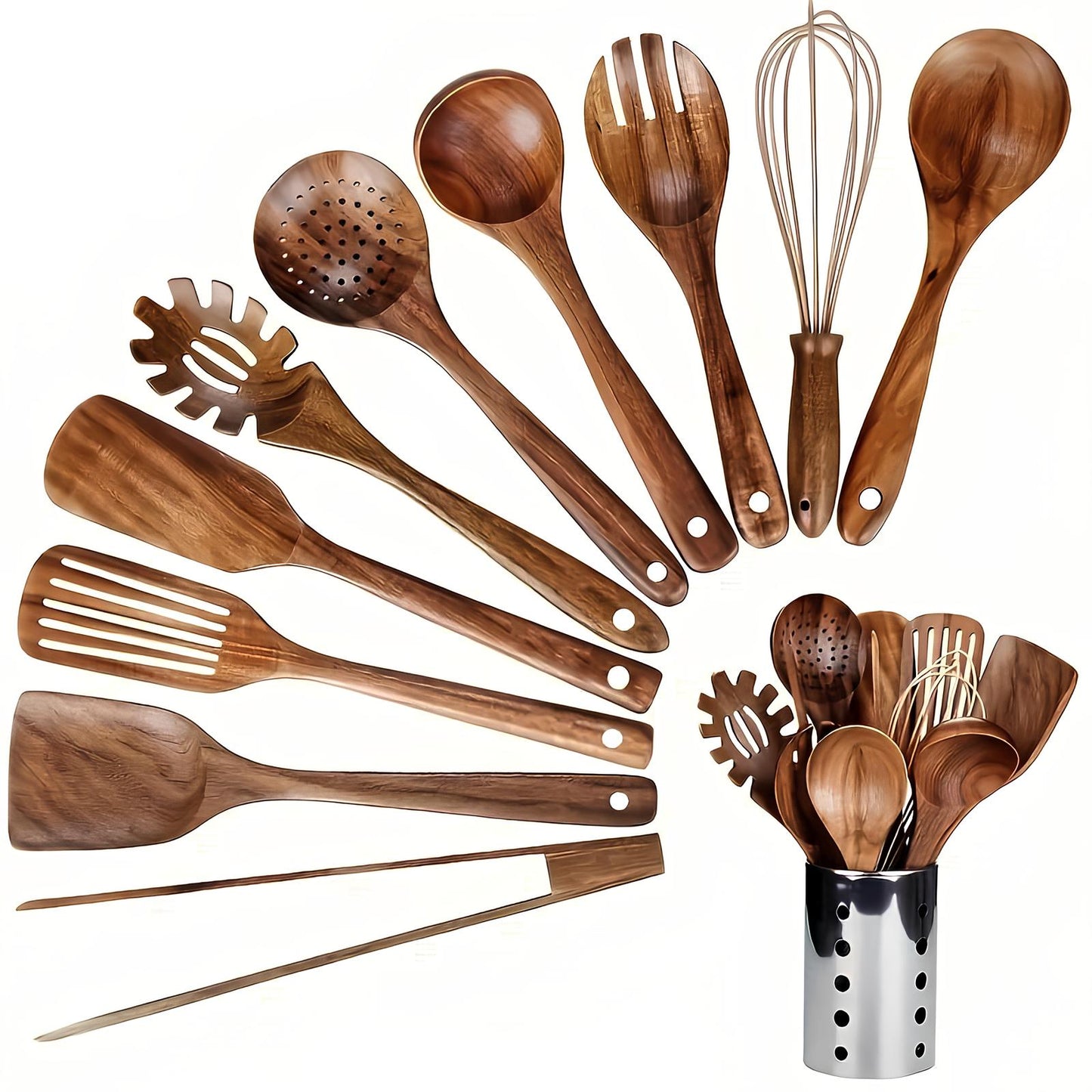 Kitchen Utensil Set Wooden Cooking Tools with Holder