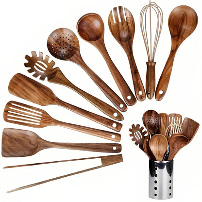 Kitchen Utensil Set Wooden Cooking Tools with Holder