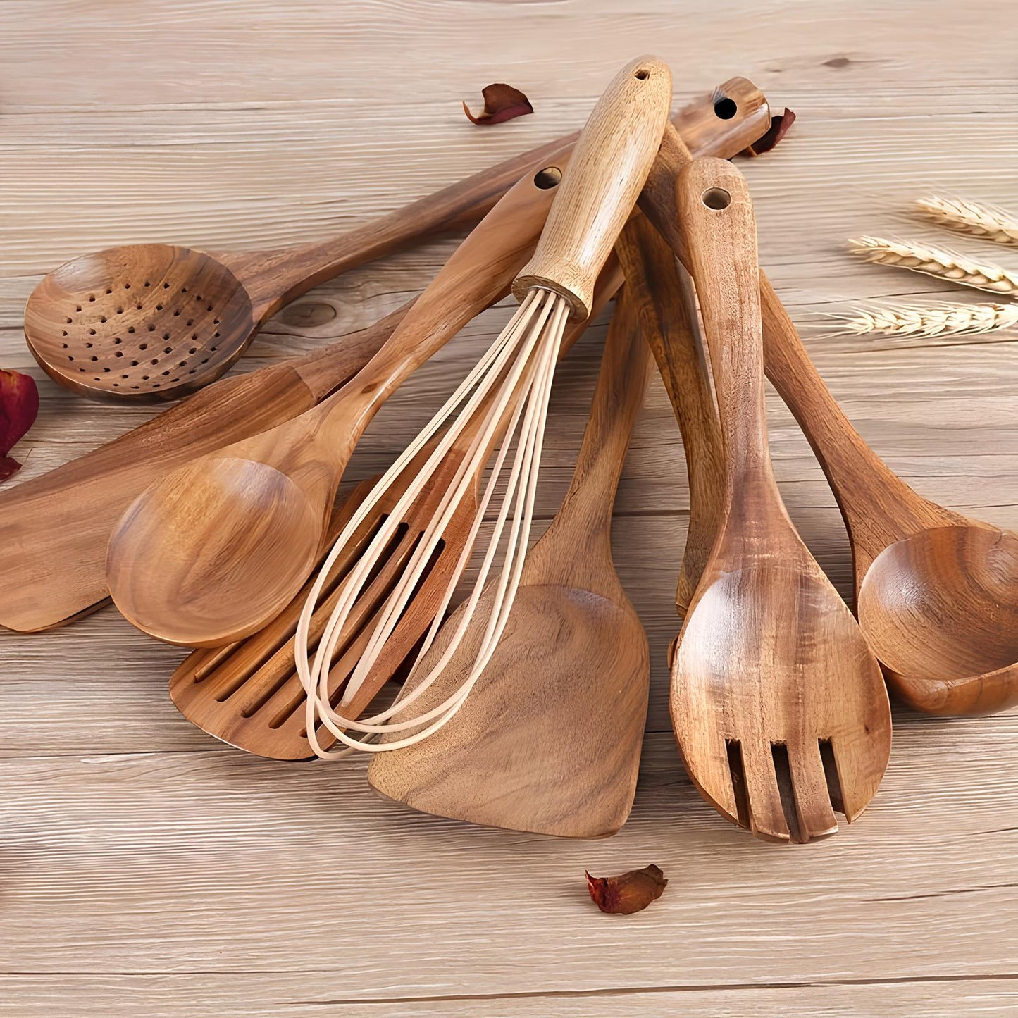 Kitchen Utensil Set Wooden Cooking Tools with Holder