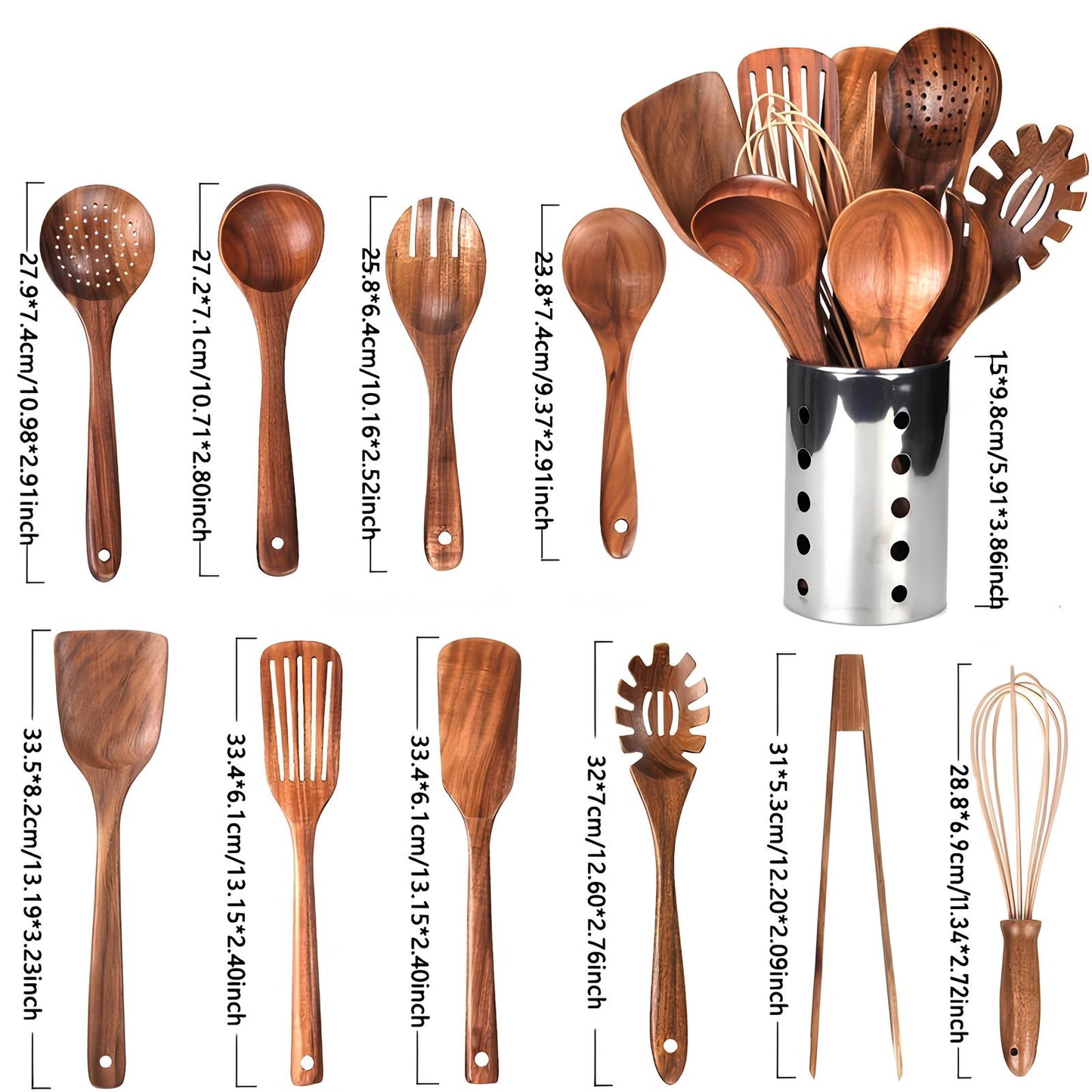 Kitchen Utensil Set Wooden Cooking Tools with Holder
