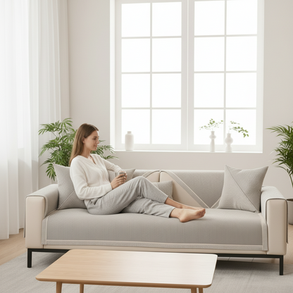 Sofa Cover Cotton Linen Quilted Non Slip Furniture Protector
