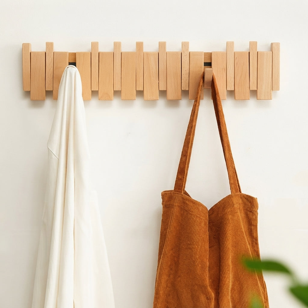 Coat Rack Wall Mount Wooden Entryway Hook Rack with Flip Down Hooks