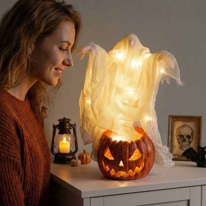 Light Up Pumpkin Ghost Decor Mini Halloween Table Decoration with LED