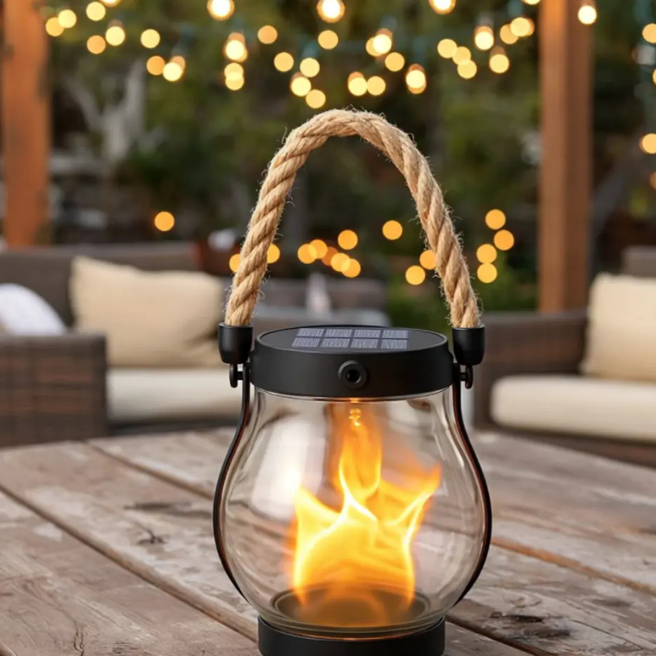 Solar Lantern Outdoor Light Flickering Flame Hanging Lamp