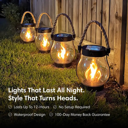 Solar Lantern Outdoor Light Flickering Flame Hanging Lamp