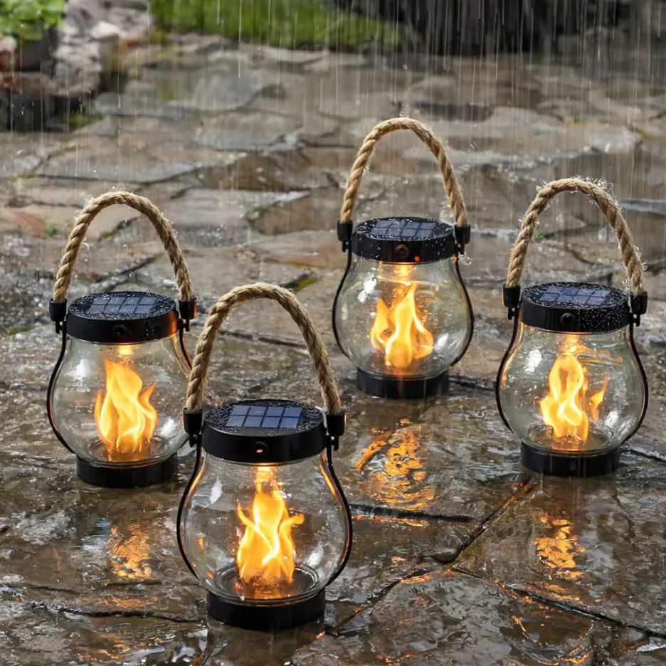 Solar Lantern Outdoor Light Flickering Flame Hanging Lamp