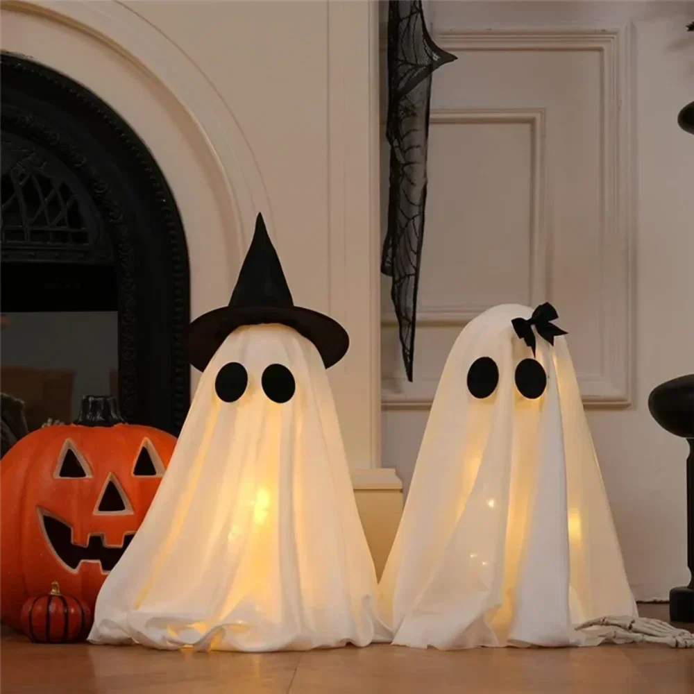 Halloween Decorations Indoor Light Up Ghosts Set of 2 with Witch Hat