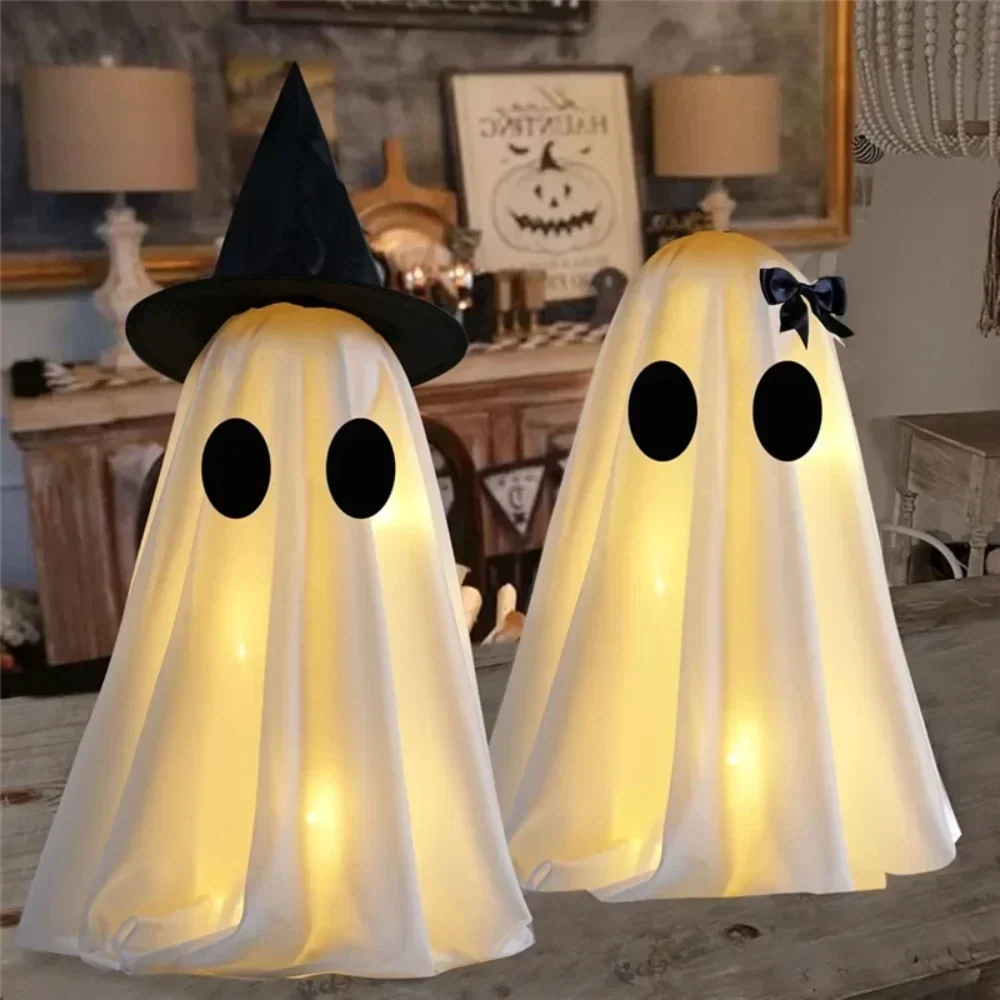 Halloween Decorations Indoor Light Up Ghosts Set of 2 with Witch Hat