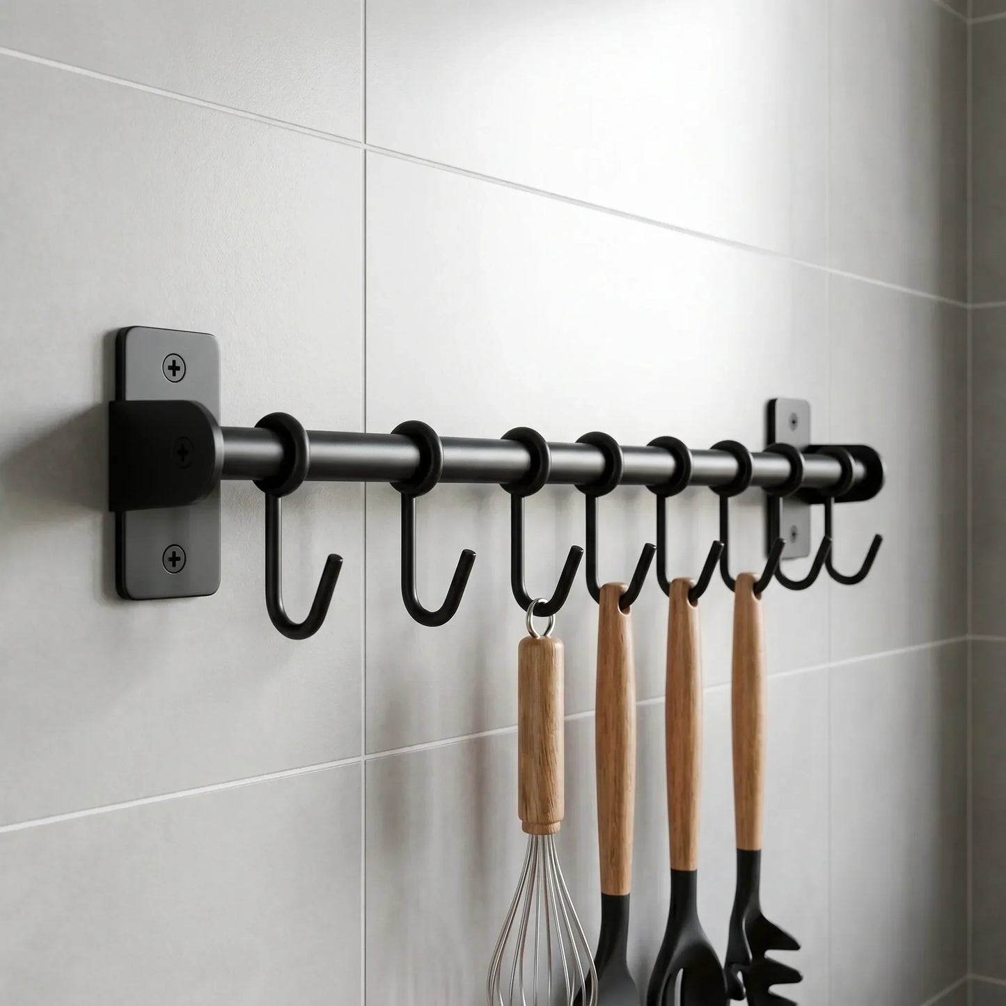 Kitchen Organizer Wall Mounted Utensil Rack with Hooks and Lid Holder