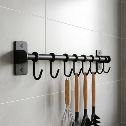 Kitchen Organizer Wall Mounted Utensil Rack with Hooks and Lid Holder