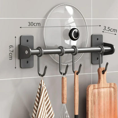 Kitchen Organizer Wall Mounted Utensil Rack with Hooks and Lid Holder