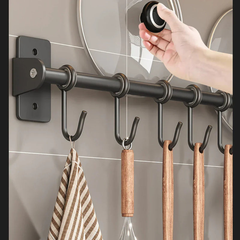 Kitchen Organizer Wall Mounted Utensil Rack with Hooks and Lid Holder