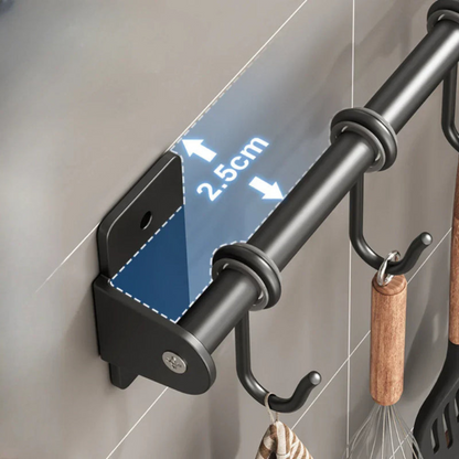 Kitchen Organizer Wall Mounted Utensil Rack with Hooks and Lid Holder