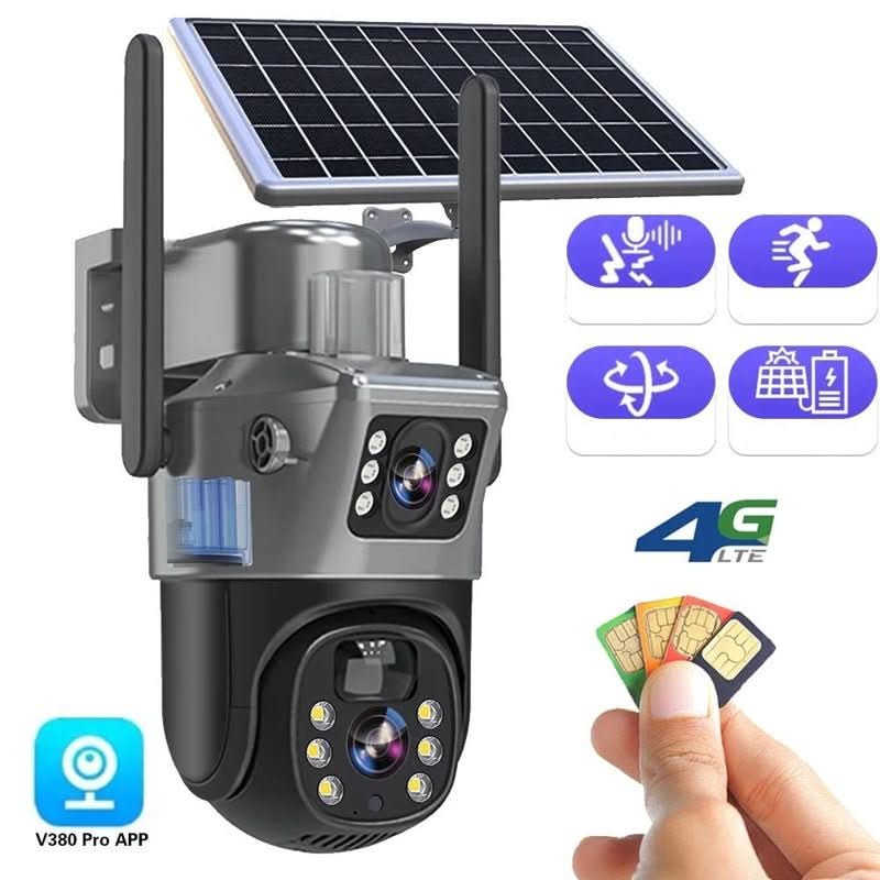 Security Camera Solar Powered 4K Dual Lens Outdoor WiFi Camera