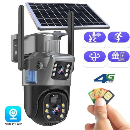 Security Camera Solar Powered 4K Dual Lens Outdoor WiFi Camera