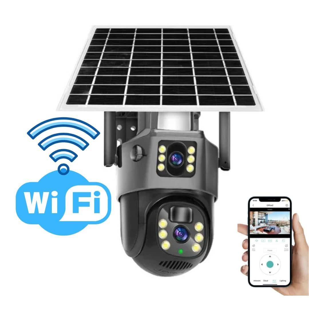 Security Camera Solar Powered 4K Dual Lens Outdoor WiFi Camera