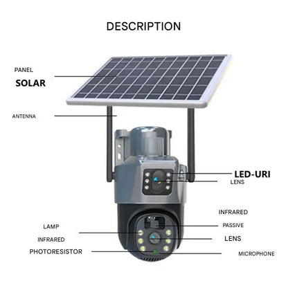 Security Camera Solar Powered 4K Dual Lens Outdoor WiFi Camera