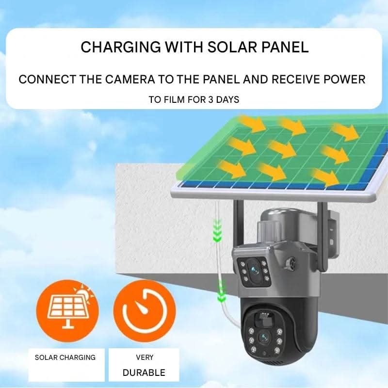 Security Camera Solar Powered 4K Dual Lens Outdoor WiFi Camera