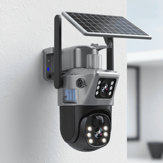Security Camera Solar Powered 4K Dual Lens Outdoor WiFi Camera