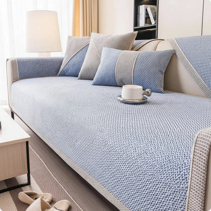 Sofa Cover Cotton Linen Quilted Non Slip Furniture Protector