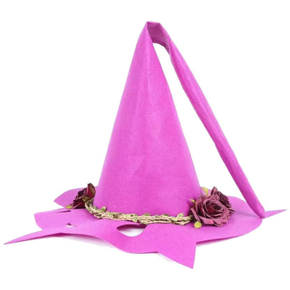 Witch Hat for Women Felt Halloween Costume Hat with Flower Decoration