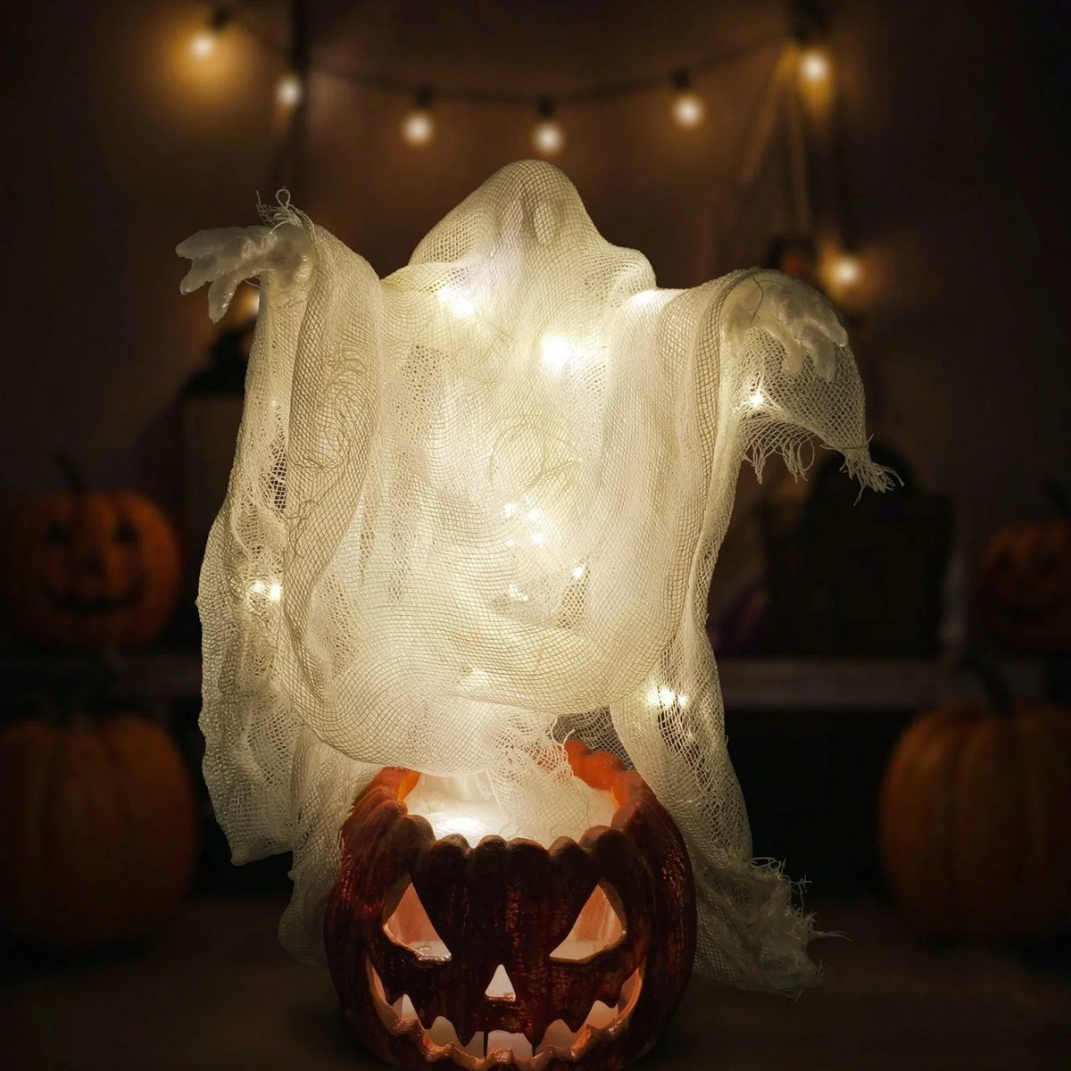 Light Up Pumpkin Ghost Decor Mini Halloween Table Decoration with LED