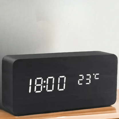 Alarm Clock Wooden LED Voice Activated Digital Desk Clock