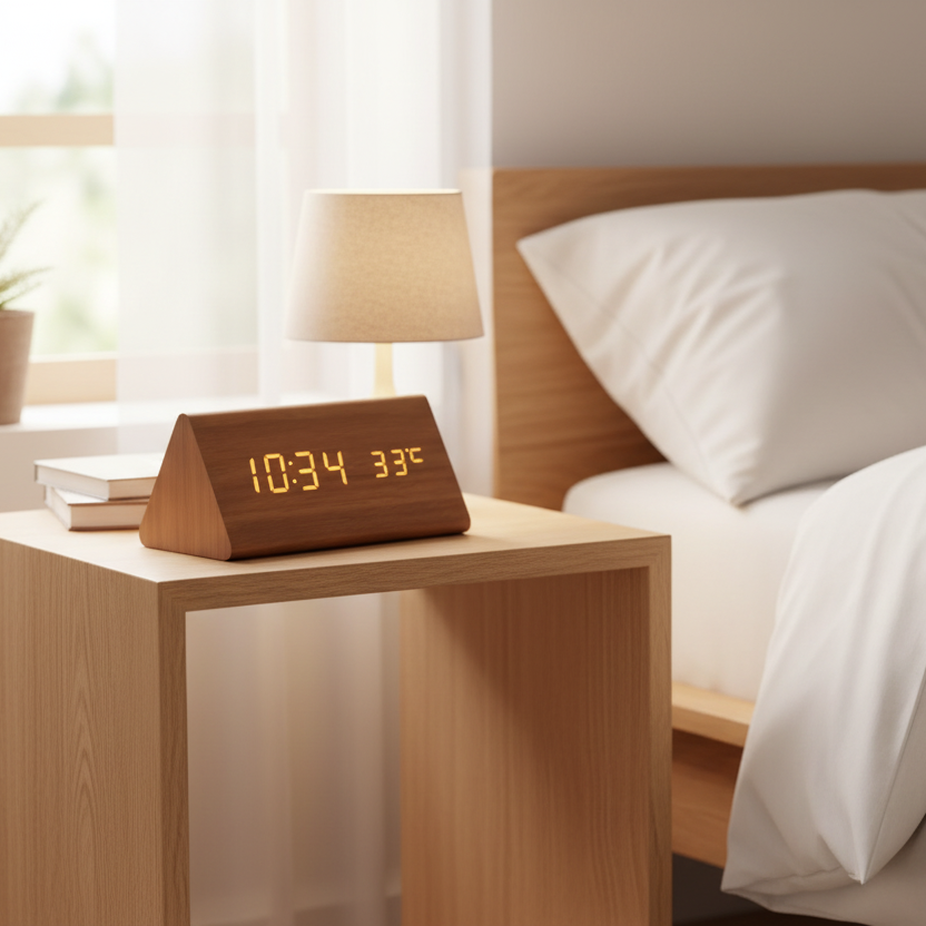 Alarm Clock Wooden LED Voice Activated Digital Desk Clock