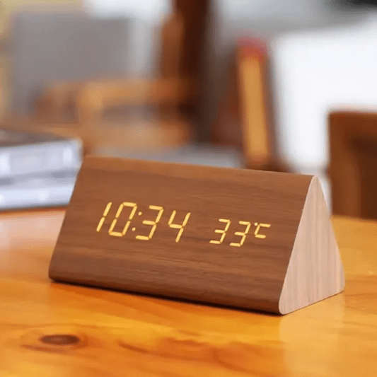 Alarm Clock Wooden LED Voice Activated Digital Desk Clock
