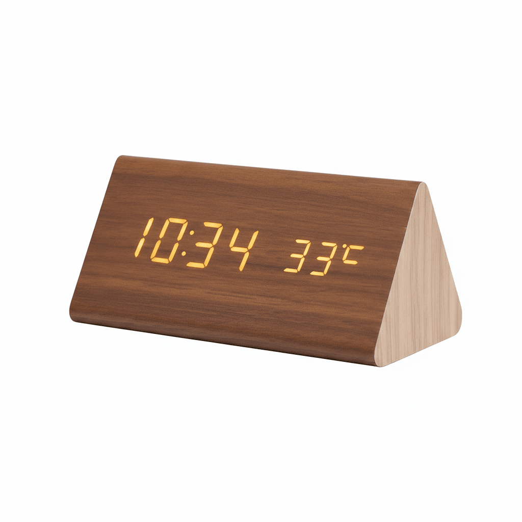 Alarm Clock Wooden LED Voice Activated Digital Desk Clock