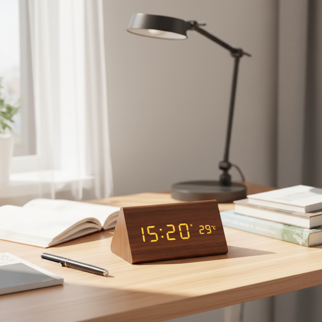 Alarm Clock Wooden LED Voice Activated Digital Desk Clock