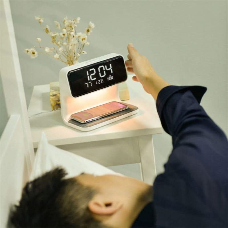 Table Lamp Wireless Charger LED Alarm Clock Station