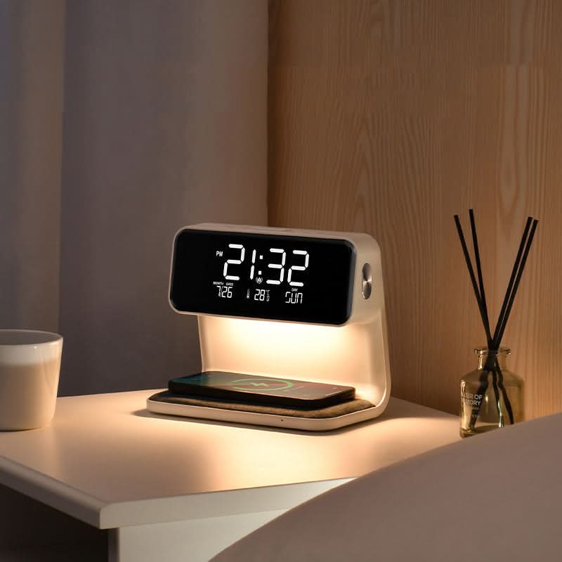 Table Lamp Wireless Charger LED Alarm Clock Station