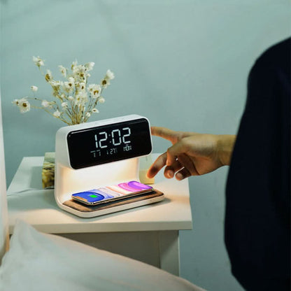 Table Lamp Wireless Charger LED Alarm Clock Station