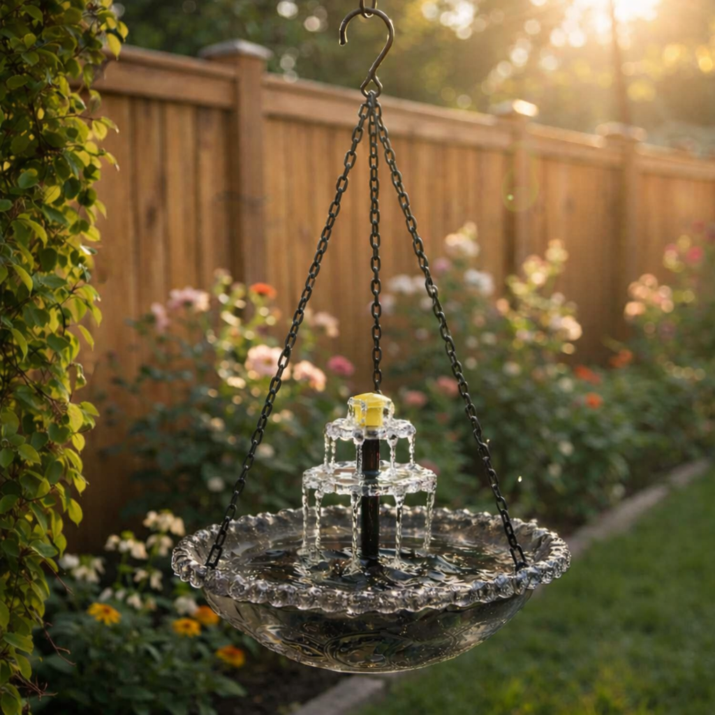 Bird Bath Solar Fountain Hanging Glass Bowl for Garden Outdoor